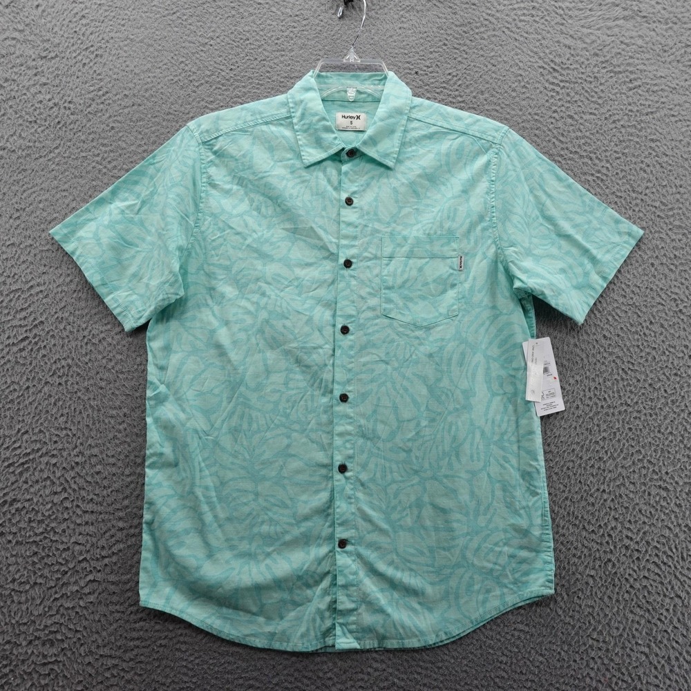 Hurley Mens Lido Stretch Short Sleeve Shirt Small Blue Floral Leaf NEW